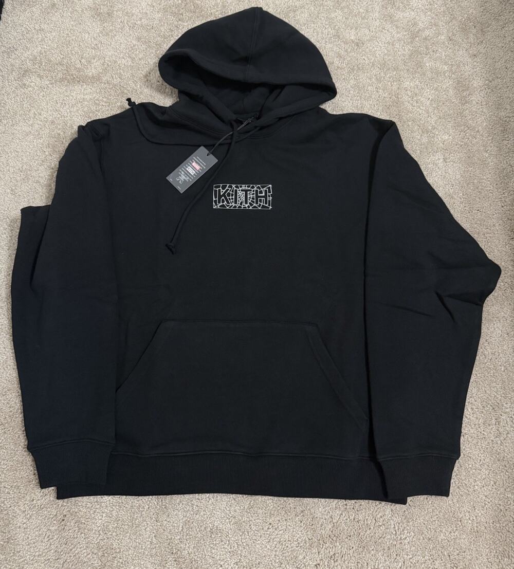 KITH X SPIDER-MAN WEB LOGO HOODIE IN BLACK SZ MEDIUM BRAND NEW